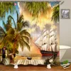Gordijnen 3D zonnige kust buiten de boog print badkamer douchegordijn polyester waterdicht woondecoratie gordijn met haak