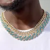 Kettingen mannen ijsjes uit blauwe Cubaanse link ketting ketting bling goud zilveren kleur metaal miami choker volledige strass kettingen hiphop sieraden