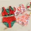 Maillot de bain deux pièces pour bébés filles, Bikini, sans manches, col, imprimé pastèque, été, plage, maillot de bain filles, gilet, slip