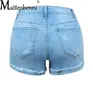 Femmes Shorts Mode Rue Stretch Serré Denim Femme Casual Bleu Clair Trous Cassés Trois Quarts Pantalon Vêtements D'été 230508