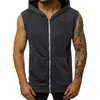 Camisetas sin mangas para hombre Camiseta con cremallera Fitness Color sólido Sin mangas con capucha Cardigan Casual Verano Hombre Deporte Correr 230509