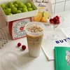 Bouteille d'eau mignonne pour café, jus, lait, thé, tasses froides en plastique Kawaii avec couvercle en paille, bouteille de boisson Portable réutilisable sans BPA