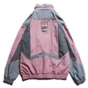 Men's Jackets 2023 Harajuku Mens Jacket Men Hip Hop Hooded Windbreaker Vintage Pink Color Block Hoodie Streetwear Cardigan