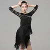 Stage Wear 2023 7017 Lace Patchwork Sleeve Tassel Design Vrouw Latin Dance Dress Women Dancing Performance Ballroom buikpak