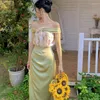 Skirts Green Fresh One Shoulder Bra Top High Waist Half Two Piece Set For Women's Summer Unique Casual Dress