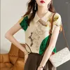 Blouses femininas Vintage Printned Gallez Lapeel Plus Size Chiffon Camisa de verão Summer Casual Pullovers