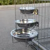 Feeding Hanging Stainless Steel Dog Bowl Wall Mounted Cat Pet Water Food Container Feeder Fixed Metal Holder Support Antioverturn 23cm