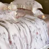 Sängkläder sätter naturlig lyocellfiber mjuk silkeslen sommar cool känsla rosblommor mönster täcke täcker platt/monterade lakan kuddar