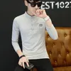 T-Shirts à manches longues pour hommes, Style coréen, tendance, vêtements d'adolescent, chemise de Base, col montant, en coton, automne-40