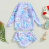 Tweedelende kinderen Baby Girl Swims Puits Zomer Bloemenprint Zipper Lange mouw Afdruk Swimwear Beachwear Girls Bading Suits