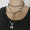 Chaînes Collier fait à la main unisexe cadenas pendentif collier longue chaîne en métal tour de cou pour hommes femmes filles garçons ami cadeau