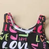 Deux pièces enfant filles maillot de bain sans manches hors épaule lettres imprimer Crop gilet hauts été Bikini ensembles plage maillots de bain pour les filles