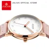 Montres-bracelets JULIUS 2023 Femmes Rose Montre Pour Filles Quartz Poignet Trou Cadran Designer Whatch Bracelet En Cuir Robe Relogio Feminino JA-1021