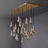 Chandeliers Rain Linear Chandelier LED Glass Island Pendant Hanging Light For Kitchen Modern Waterdrop Dining Room Ceiling Lamp