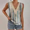 Women's Blouses Women Summer Vest Loose Deep V Neck Sleeveless Pullover Top Oil Painting Print Dress-up Female T-shirt Clothes For Work