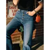 Women's Jeans 2023 Women's High Waist Straight Leg Metal Button Pants Classic Blue Fashion Girl