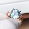 Klusterringar Z625 Aquamarine Ring Fine Jewelry Pure 18 K Gold Natural Blue Gemstones 3.5CT