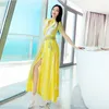 캐주얼 드레스 고품질 여름 드레스 보헤미안 밝은 색상 스티칭 셔츠 드레스 패션 디자인 기질 옐로우 드레스 여성 230509