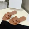 Flat Slide Slippers Embossed Leather Insole Sandals Open Toes Shoes Designer For Women Holiday