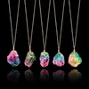 Colares pendentes 2023 1 PC Nova Rainbow Stone Natural Cristal Chakra Rock Colar Golden Plated Quartz Presente para amigos amantes Y23