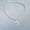 Choker Luxury statement Vijfpuntige Star Tennis Chain Necklace voor vrouwen Crystal Rhinestone Pendant sieraden