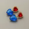 Stud Earrings Colored Glass Love Stone Heart-shaped Blue Pink Niche Temperament