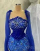 Aso Ebi 2023 Arabic Crystals Beaded Prom Dress Royal Blue Mermaid Evening Formal Party Second Reception Birthday Engagement Gowns Dresses Robe De Soiree SH0150