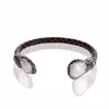 Pulsera de perlas de moda de hilo de cuero de cristal blanco Keshi cerámica cuadrada grabada