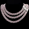 Chains Pink Iced Out 2Row Rhinestones Cuban Link Chain Necklace For Women Bling Miami Prong Choker Hip Hop Fashion Jewelry