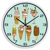 Wall Clocks Retro Cartoon Ice Cream Shop Clock Dustproof Clear Glass Metal Frame