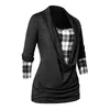 Women's T Shirts Casual Gothic Women's T-shirts Plus Size Roll Up Sleeve Plaid Top Pullover For Daily