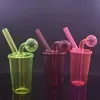 Colorful Small Glass Oil Burner Bong Hookah Coffee Cup Clear Pyrex Thick Bubbler Smoking Water Pipe Recycler Ash Catcher Bong with 30mm Ball bowl