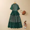 326 XXL 2023 Spring Flora Print Dress Crew Szyja Krótki rękaw zielone środkowe cielę poliestrową sukienkę luksusowe modne ubrania kobiet sh