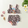 Two-Pieces Baby Girl Swimsuits Toddler Kid Leopard Floral Print Swimwear For Girls Bikini Set Summer Bikini Set Children Bathing Suits