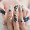 Faux Ongles Moyen Nude Rose Bleu Blanc Bord Brillant Presse Sur Ballet DIY Manucure Réutilisable Faux Acrylique Nail Art Conseils