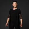 Stage Wear 2023 Men Latin Dance Shirt Adult Black Mesh Cardigan Top Ballroom Oefen Kleding Performance DQS1853