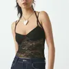 Camisoles Tanks Gaono Women Camisole Spaghetti Straps Lacing Halterneck Backless Seethrough Lace Patchwork Summer Tops Streetwear 230508