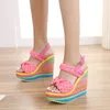 Height Increasing Shoes Rainbow Wedge Sandal Open Toe Weave Sandalias Summer Women Platform Plus Size High Heels sandales WSH4563 230508