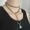 Chaînes Collier fait à la main unisexe cadenas pendentif collier longue chaîne en métal tour de cou pour hommes femmes filles garçons ami cadeau