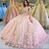 Mexikanska 3D -spetsapplikationer Quinceanera -klänningar Elegant från axelkorsetten Back Sweet 16 Dress Robe de Prom Evening Bowns