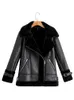 Jackets Ailegogo Autumn Winter Coat Women Pu Faux Soft Leather Black White Sheepskin Fur Jacket Female Aviator Outwear Casaco Feminino