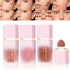 Waterproof Facial Blush Stick Natural Cheek Rouge 6 Colors Silky Smooth Cheek Tint Liquid Face Blusher with Sponge Cosmetics