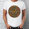 Herren T-Shirts Sommer Herren Kurzarm T-Shirt Aztec Calendar T-Shirt Artsy Cool Tees Tops Harajuku Streetwear