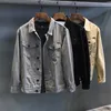 Herrjackor vårhösten denimjacka män kläder vit khaki korea cowboy enkla toppar mäns fritid bomber jacka casual smal jeans rock 230509