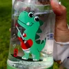 New 600ml Cartoon Dinosaur Shaped Kids Water Bottle with Silicone Straw Shoulder Strap Leak Proof Children School Dropship