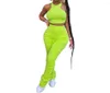 Women's Two Piece Pants Women's Summer Suits Solid Color Tight Small Undershirt Pleating Micro Flare Sweatpants Set Fashion Casual