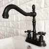 Bathroom Sink Faucets Black Oil Rubbed 4" Centerset Brass Kitchen Vessel Two Holes Basin Swivel Faucet Dual Handles Water Tap Ahg077