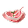 Bols mignon fraise céramique bol ensemble en forme de coeur fruits Dessert petit déjeuner plat gâteau assiette cuisine couverts