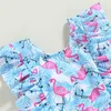 Two-Pieces Summer Baby Girl Bikini Beachwear Swimwear Toddler Cartoon Dinosaur/Flamingo/Leaf Print Ruffled Sleeveless Swimsuit Bathing Suit