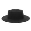 Breda brimhattar 2023 Fashion Solid Color Pork Pie Boater Flat Top Hat For Women's Men's Fedora Jazz Cap Elegant Round Bowler